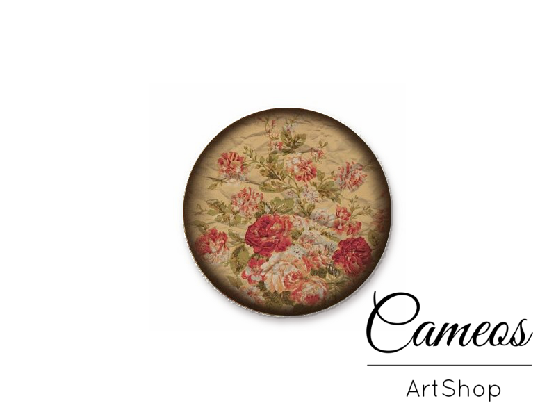 Round handmade glass dome cabochons 8mm up to 25mm, Floral- L422 - Cameos Art Shop