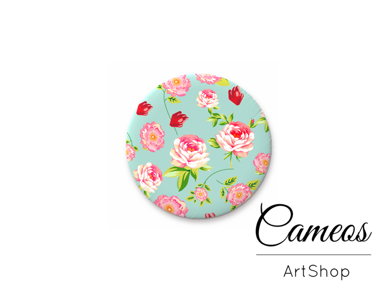 Round handmade glass dome cabochons 8mm up to 25mm, Flowers- L438 - Cameos Art Shop