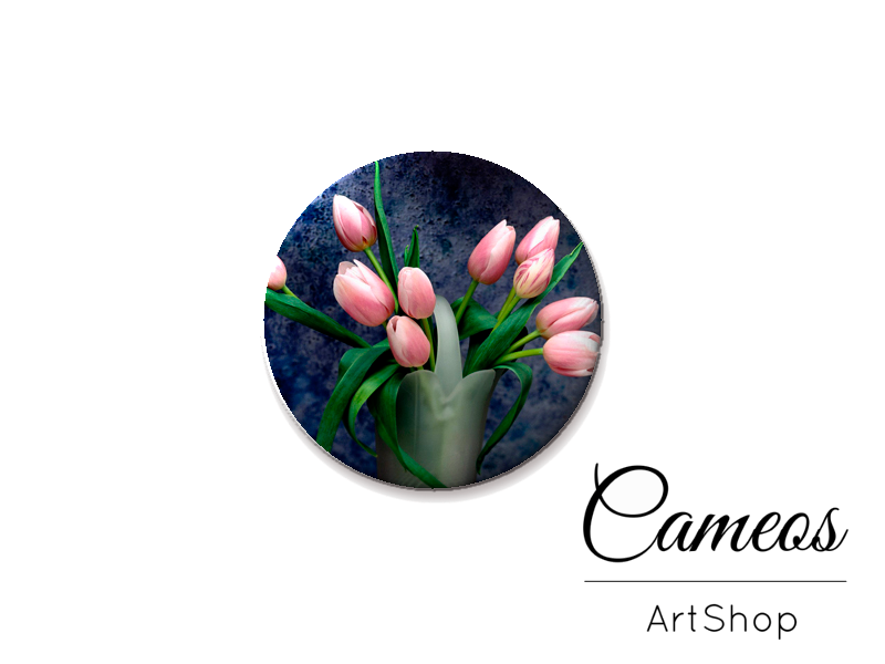 Round handmade glass cabochons 8mm up to 25mm, Floral Motive- L44 - Cameos Art Shop