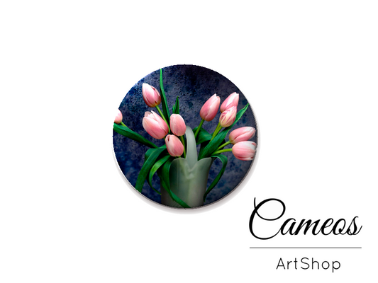 Round handmade glass cabochons 8mm up to 25mm, Floral Motive- L44 - Cameos Art Shop