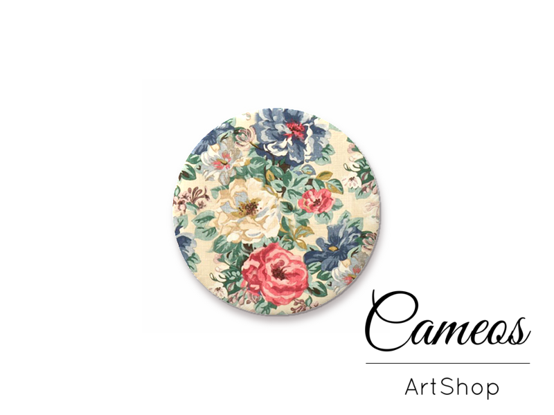 Round handmade glass dome cabochons 8mm up to 25mm, Floral- L449 - Cameos Art Shop