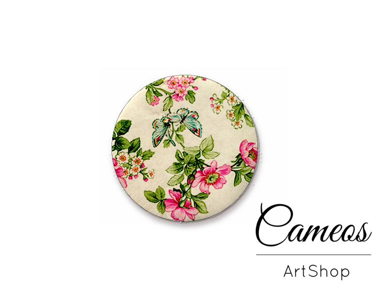 Round handmade glass dome cabochons 8mm up to 25mm, Floral- L462 - Cameos Art Shop