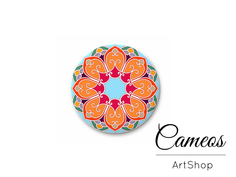 Round handmade glass dome cabochons 8mm up to 25mm, Mandala- L498 - Cameos Art Shop