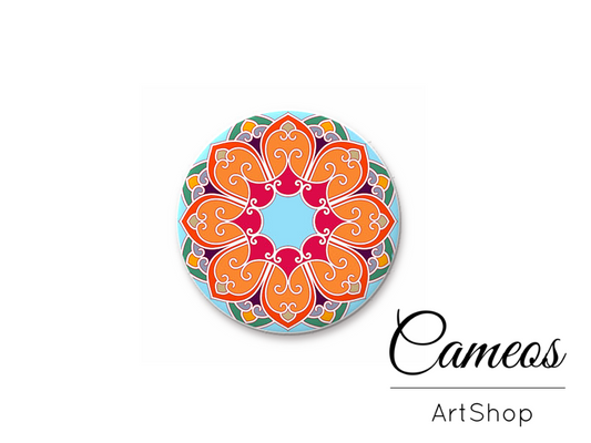 Round handmade glass dome cabochons 8mm up to 25mm, Mandala- L498 - Cameos Art Shop