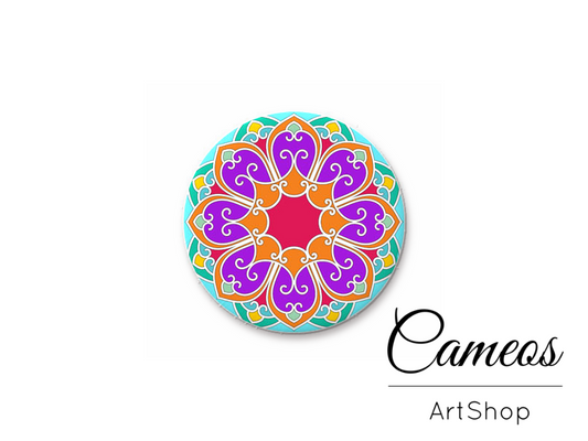 Round handmade glass dome cabochons 8mm up to 25mm, Mandala- L499 - Cameos Art Shop