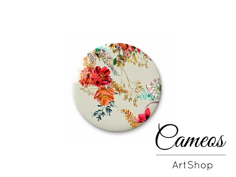 Round handmade glass dome cabochons 8mm up to 25mm, Floral- L505 - Cameos Art Shop