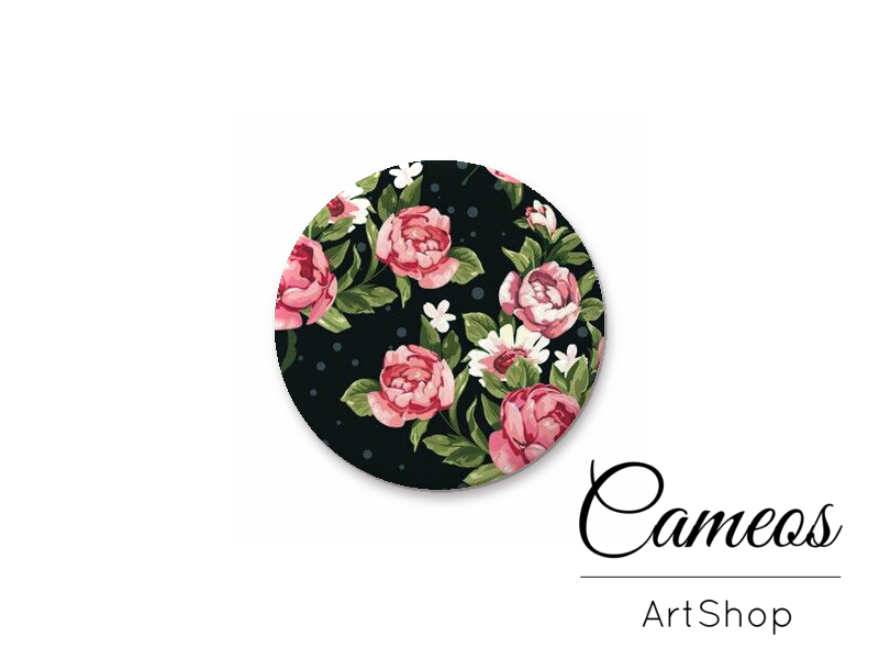 Round handmade glass dome cabochons 8mm up to 25mm, Flowers- L507 - Cameos Art Shop