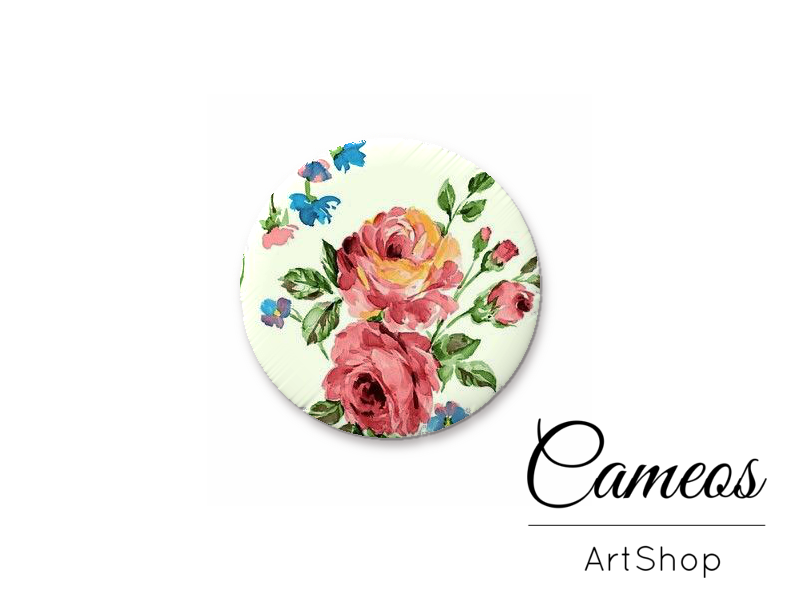 Round handmade glass dome cabochons 8mm up to 25mm, Flowers- L508 - Cameos Art Shop