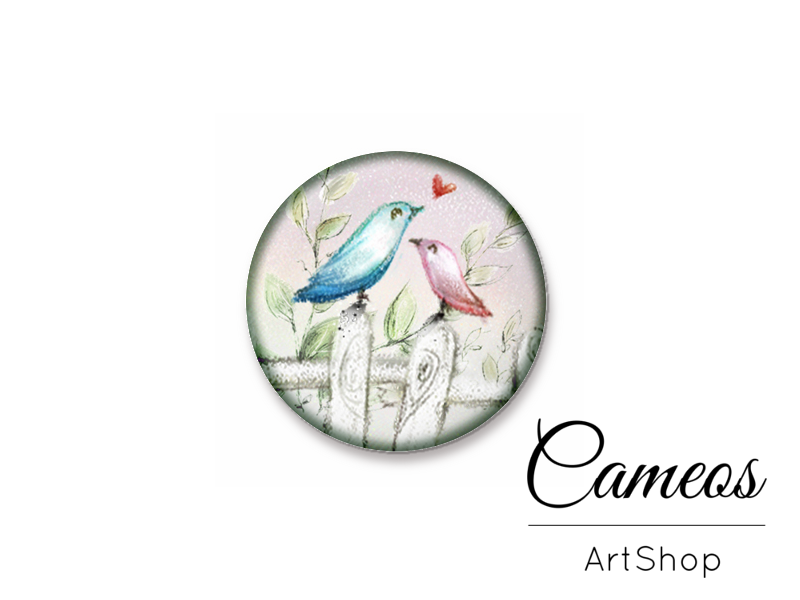 Round handmade glass dome cabochons 8mm up to 25mm, Birds- L510 - Cameos Art Shop