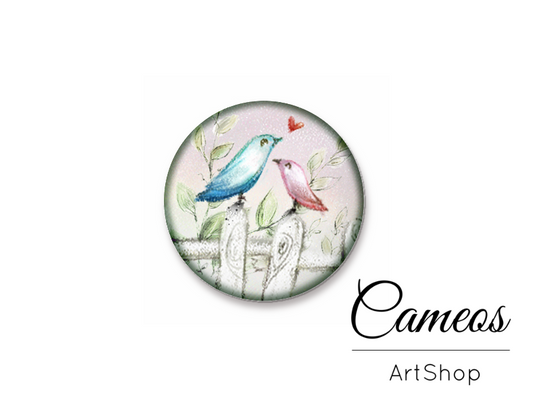 Round handmade glass dome cabochons 8mm up to 25mm, Birds- L510 - Cameos Art Shop