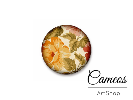 Round handmade glass dome cabochons 8mm up to 25mm, Flowers- L522 - Cameos Art Shop