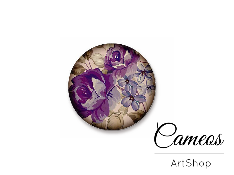 Round handmade glass dome cabochons 8mm up to 25mm, Floral- L524 - Cameos Art Shop