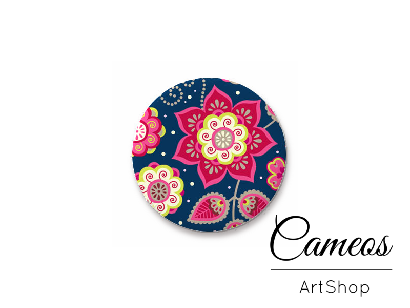 Round handmade glass dome cabochons 8mm up to 25mm, Flowers- L528 - Cameos Art Shop