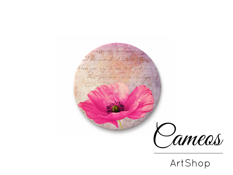 Round handmade glass dome cabochons 8mm up to 25mm, Poppy Flowers- L530 - Cameos Art Shop