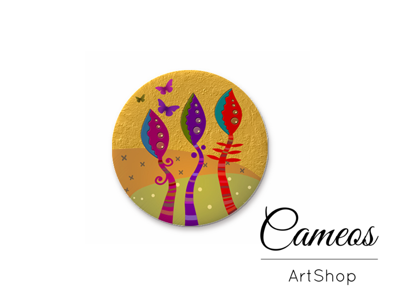 Round handmade glass dome cabochons 8mm up to 25mm, Colorful Tree- L539 - Cameos Art Shop