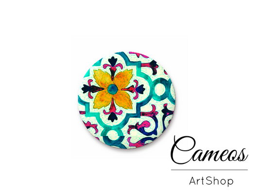 Round handmade glass cabochons 8mm up to 25mm, Mosaic Motive- L54 - Cameos Art Shop