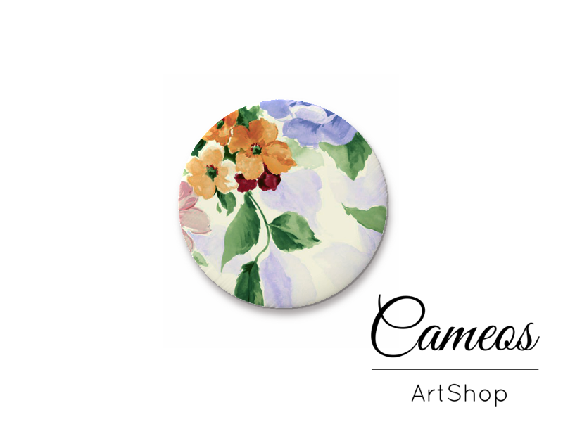 Round handmade glass dome cabochons 8mm up to 25mm, Floral- L553 - Cameos Art Shop