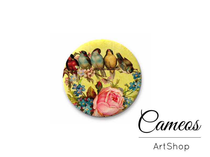 Round handmade glass dome cabochons 8mm up to 25mm, Birds- L559 - Cameos Art Shop