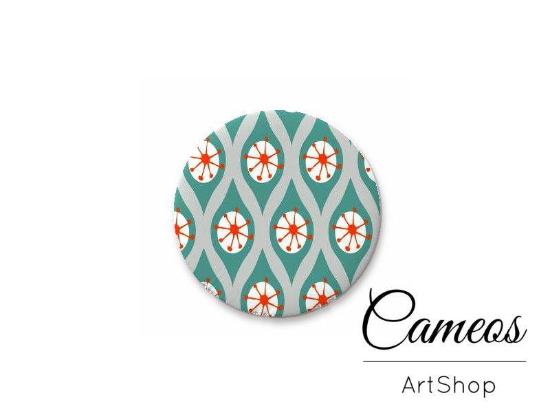 Round handmade glass cabochons 8mm up to 25mm, Retro Motive- L56 - Cameos Art Shop