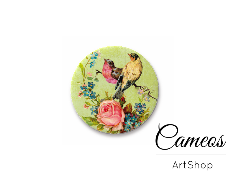 Round handmade glass dome cabochons 8mm up to 25mm, Birds- L560 - Cameos Art Shop