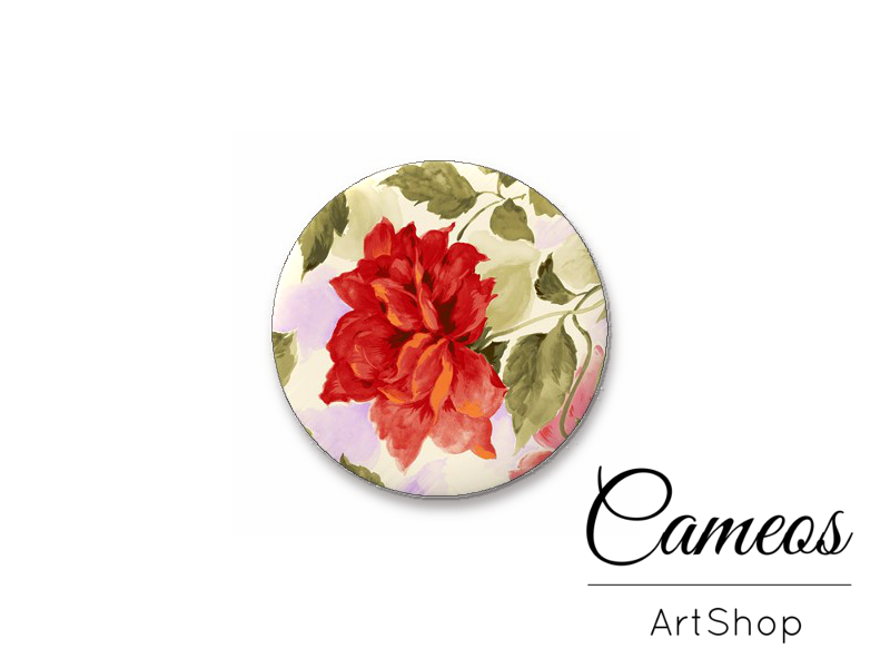 Round handmade glass dome cabochons 8mm up to 25mm, Flowers- L564 - Cameos Art Shop