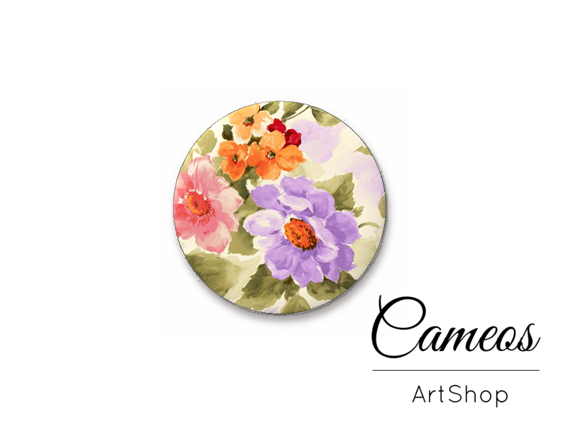 Round handmade glass dome cabochons 8mm up to 25mm, Floral- L565 - Cameos Art Shop