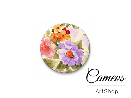 Round handmade glass dome cabochons 8mm up to 25mm, Floral- L565 - Cameos Art Shop