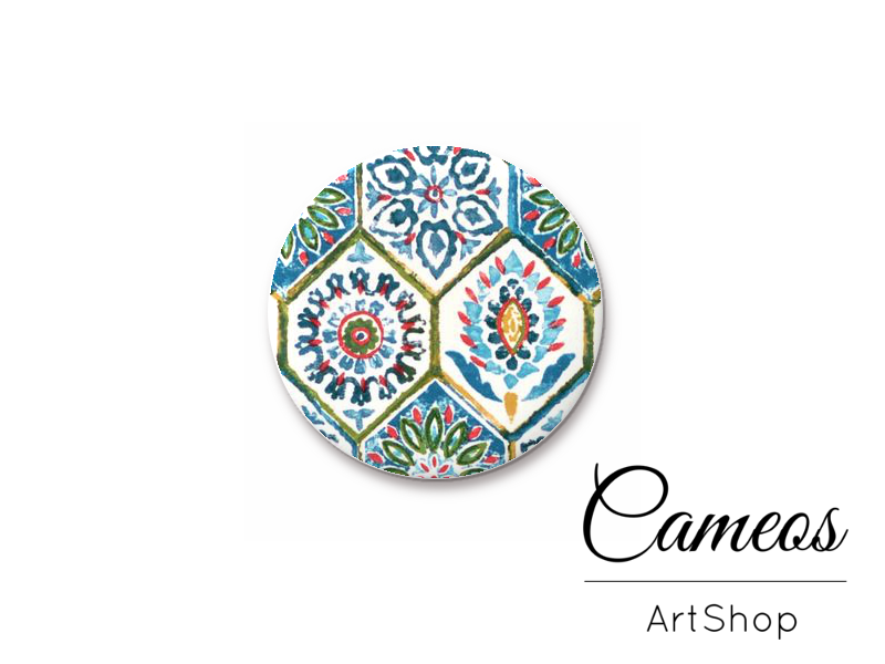 Round handmade glass cabochons 8mm up to 25mm, Mosaic Motive- L59 - Cameos Art Shop