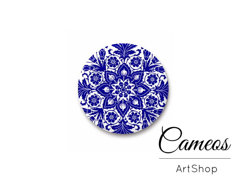 Round handmade glass cabochons 8mm up to 25mm, Mosaic Motive- L60 - Cameos Art Shop