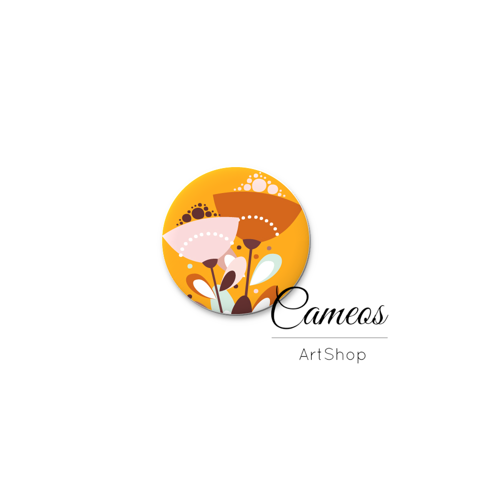 Round handmade glass cabochons 8mm up to 25mm, Glass Dome Beads, Flower Motive- L632