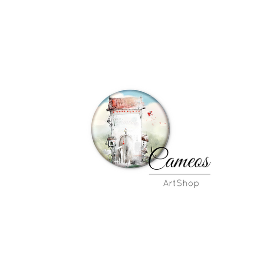 Round handmade glass cabochons 8mm up to 25mm,  Cute House- L650