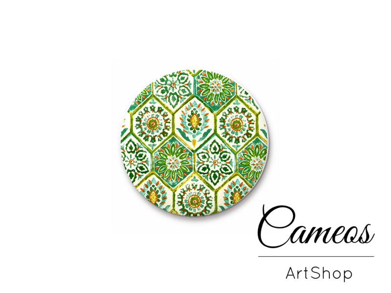 Round handmade glass cabochons 8mm up to 25mm, Mosaic Motive- L69 - Cameos Art Shop