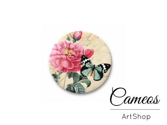 Round handmade glass cabochons 8mm up to 25mm, Floral- L75 - Cameos Art Shop