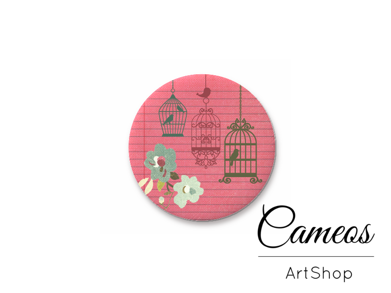 Round handmade glass cabochons 8mm up to 25mm, Bird cage Motive- L8 - Cameos Art Shop