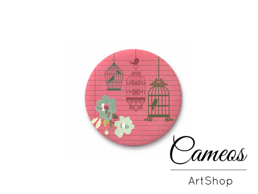 Round handmade glass cabochons 8mm up to 25mm, Bird cage Motive- L8 - Cameos Art Shop