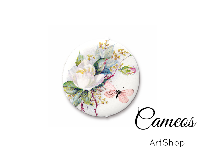 Round handmade glass cabochons 8mm up to 25mm, Flowers - L83 - Cameos Art Shop