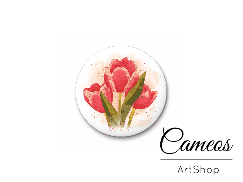 Round handmade glass cabochons 8mm up to 25mm, Tulips - L85 - Cameos Art Shop