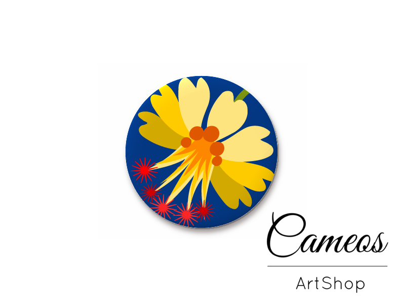 Round handmade glass cabochons 8mm up to 25mm, Blue Flowers - L92 - Cameos Art Shop