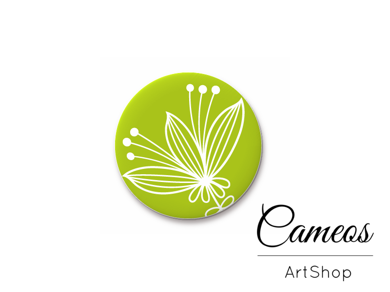 Round handmade glass cabochons 8mm up to 25mm, Green Flowers - L93 - Cameos Art Shop