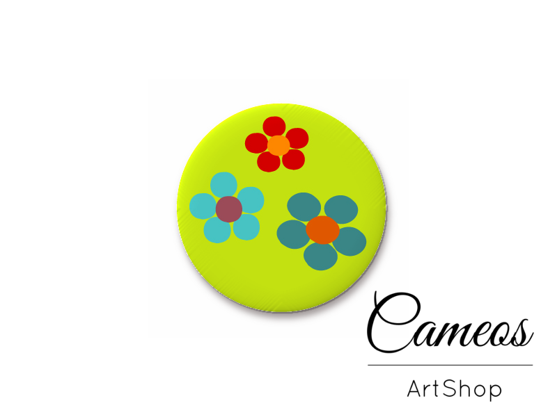 Round handmade glass cabochons 8mm up to 25mm, Green Flowers - L94 - Cameos Art Shop