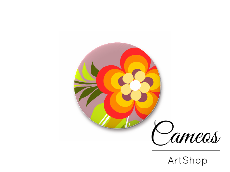 Round handmade glass cabochons 8mm up to 25mm, Purple Flowers - L98 - Cameos Art Shop