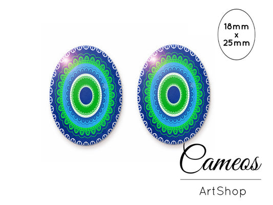 Oval Glass Cabochon 18x25mm Lace circles 2 pieces - O110 - Cameos Art Shop