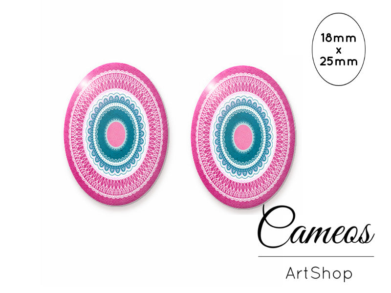Oval Glass Cabochon 18x25mm Lace circles 2 pieces - O111 - Cameos Art Shop