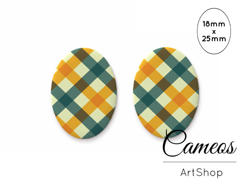 Oval Glass Cabochon 18x25mm Stripes motive 2 pieces - O132 - Cameos Art Shop