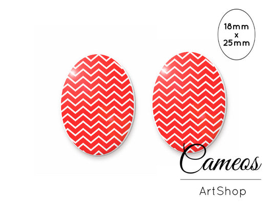 Oval Glass Cabochon 18x25mm Stripes motive 2 pieces - O134 - Cameos Art Shop