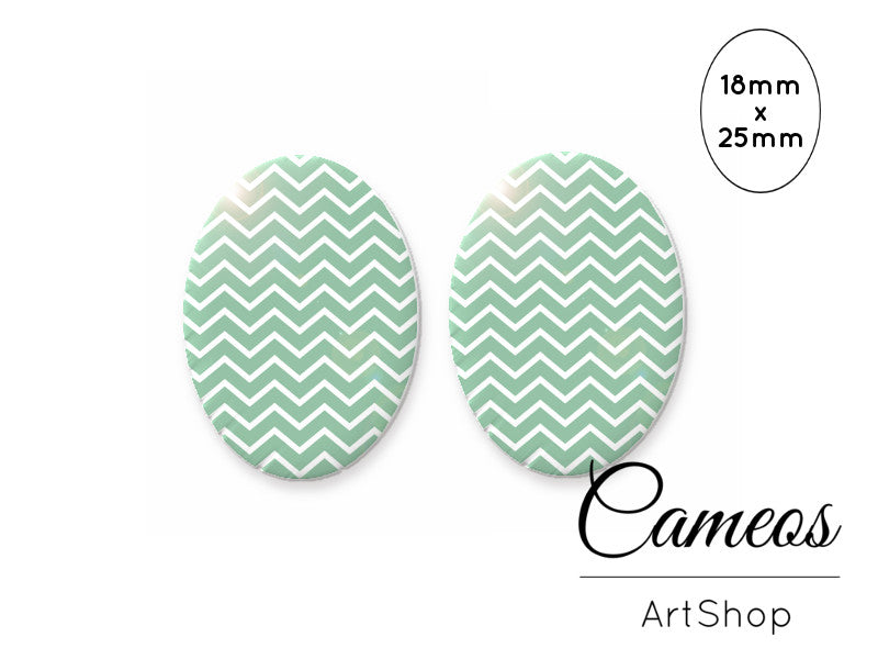 Oval Glass Cabochon 18x25mm Stripes motive 2 pieces - O143 - Cameos Art Shop