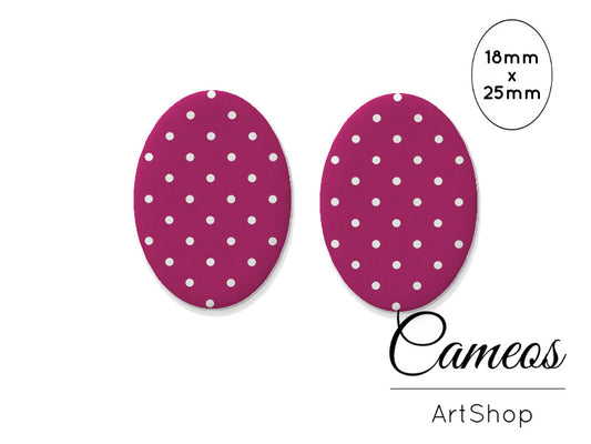 Oval Glass Cabochon 18x25mm Dots motive 2 pieces - O146 - Cameos Art Shop