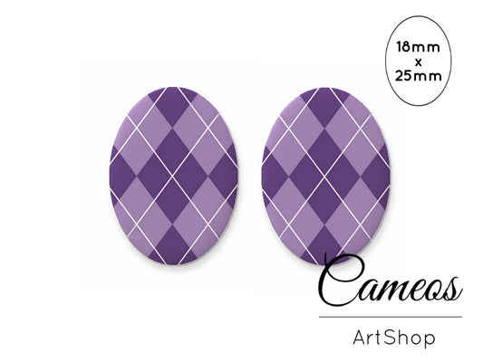 Oval Glass Cabochon 18x25mm Stripes motive 2 pieces - O149 - Cameos Art Shop