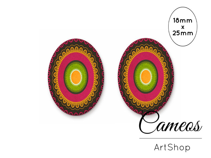 Oval Glass Cabochon 18x25mm Lace circles 2 pieces - O156 - Cameos Art Shop