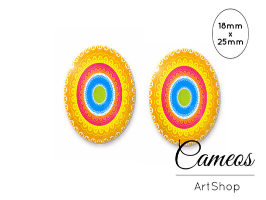 Oval Glass Cabochon 18x25mm Lace circles 2 pieces - O157 - Cameos Art Shop